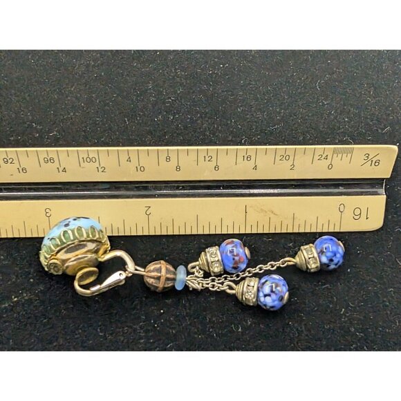 Vtg Beaded Faux Art Glass Rhinestone Dangle Drop Earrings By Kramer Of NY 3" HTF - Picture 9 of 16